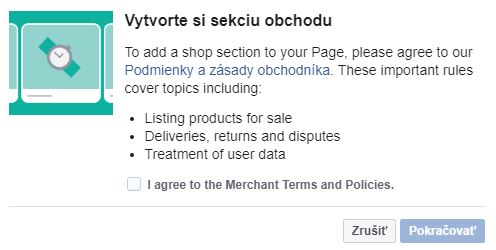 Facebook Obchod - odsúhlasenie podmienok Facebook Obchod - odsúhlasenie podmienok
