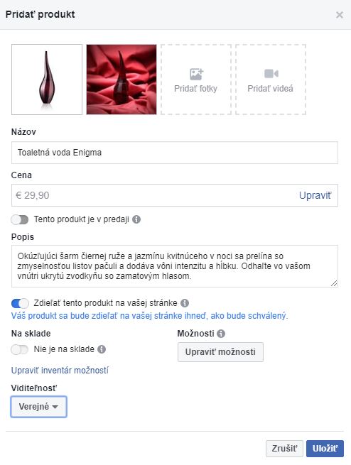 Facebook Obchod - vyplnenie produktu Facebook Obchod - vyplnenie produktu