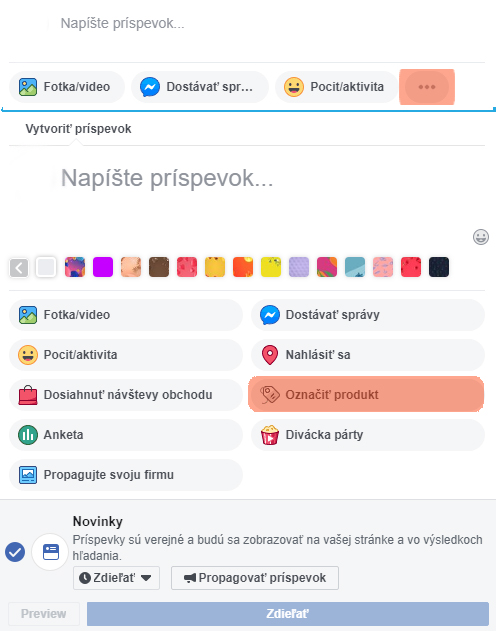 Facebook Obchod - označenie príspevku produktom Facebook Obchod - označenie príspevku produktom